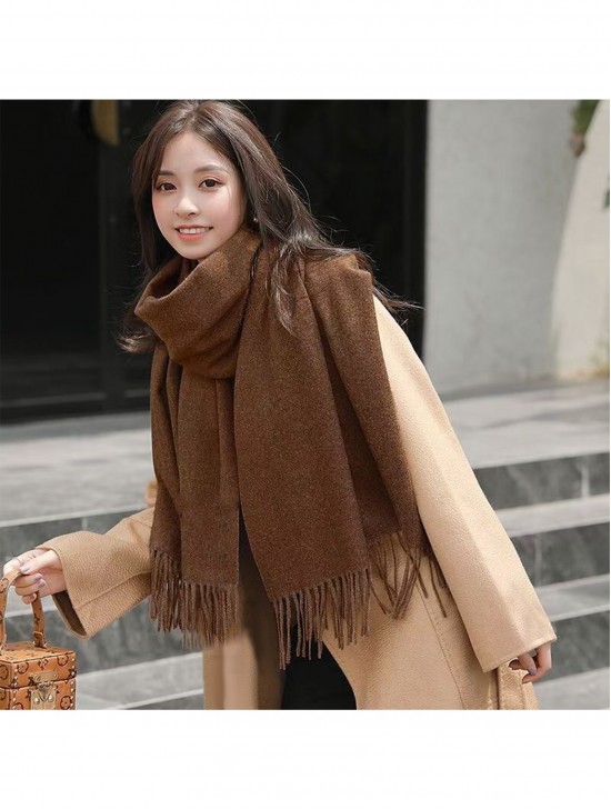 Premium Cashmere Feeling Solid Color Scarf W/ Tassels